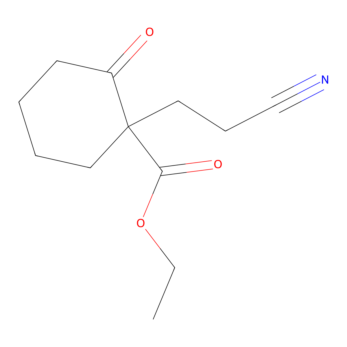 Cyclohexanecarboxylic acid, 1-(2-cyanoethyl)-2-oxo-, ethyl ester molecular structure, CAS 42894-09-7
