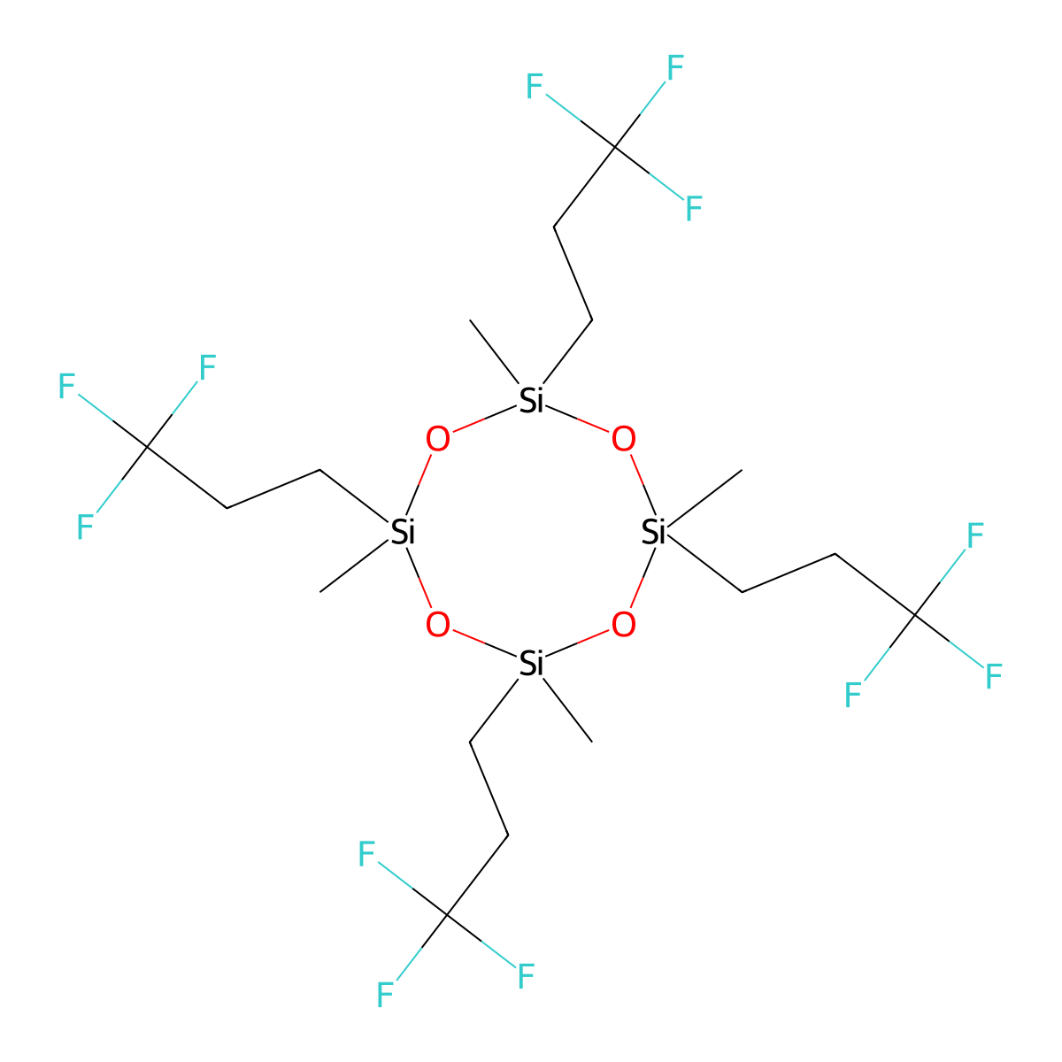 (3,3,3-Trifluoropropyl)methylsiloxane cyclic tetramer molecular structure, CAS 429-67-4