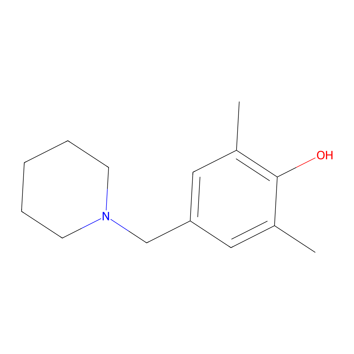 2,6-Dimethyl-4-(piperidin-1-ylmethyl)phenol molecular structure, CAS 42900-97-0