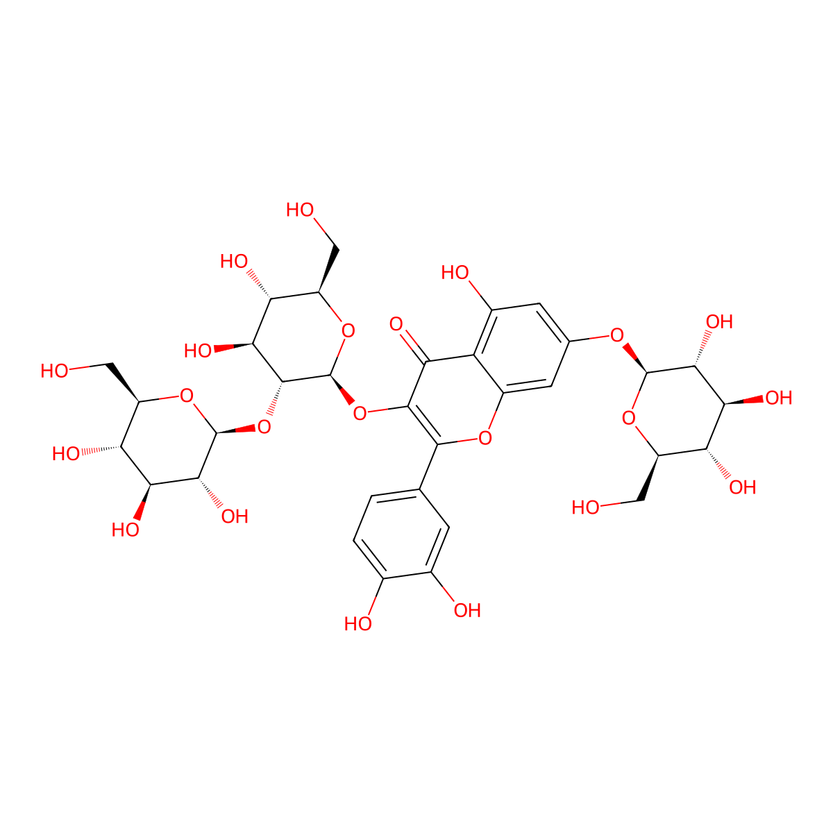Quercetin 3-sophoroside-7-glucoside molecular structure, CAS 42903-93-5