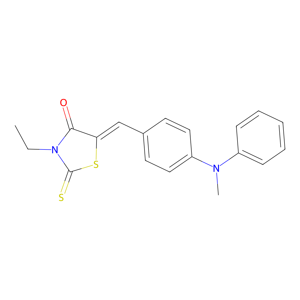 3-Ethyl-5-(4-(methyl(phenyl)amino)benzylidene)-2-thioxothiazolidin-4-one molecular structure, CAS 42906-15-0