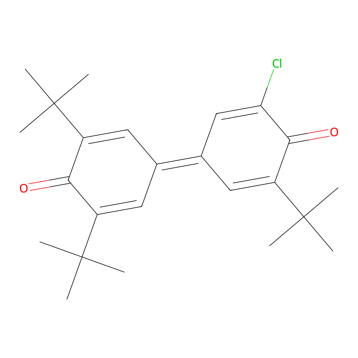 3,3',5-Tri-tert-butyl-5'-chloro-[1,1'-bi(cyclohexylidene)]-2,2',5,5'-Tetraene-4,4'-dione molecular structure, CAS 42933-96-0