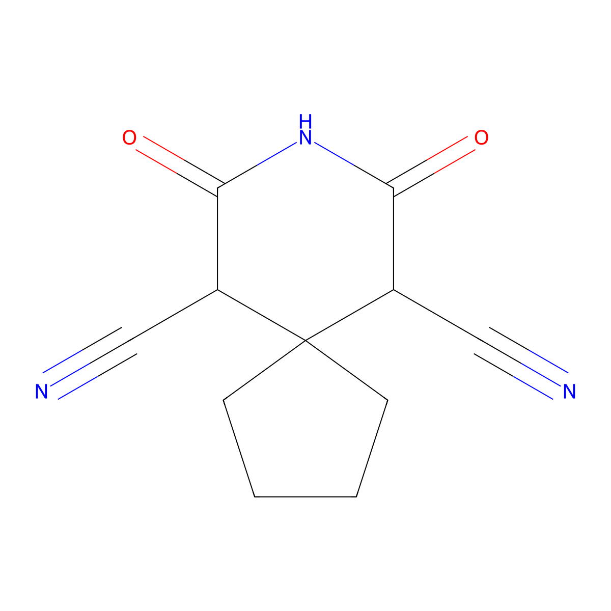 7,9-Dioxo-8-azaspiro(4.5)decane-6,10-dicarbonitrile molecular structure, CAS 42940-56-7