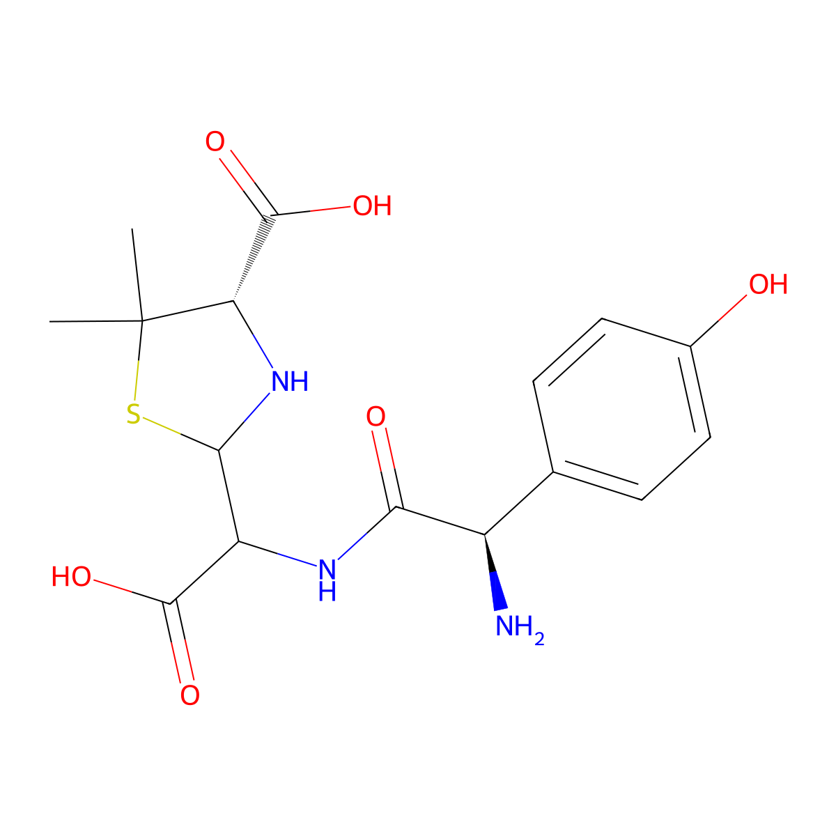 (4S)-2-(((R)-2-amino-2-(4-hydroxyphenyl)acetamido)(carboxy)methyl)-5,5-dimethylthiazolidine-4-carboxylic acid molecular structure, CAS 42947-63-7