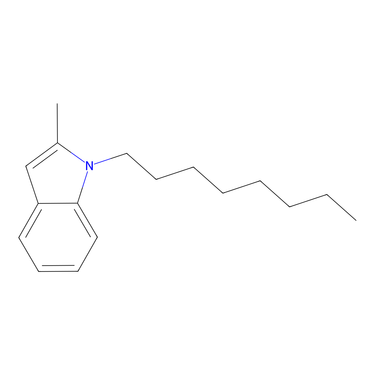 1H-Indole, 2-methyl-1-octyl- molecular structure, CAS 42951-39-3