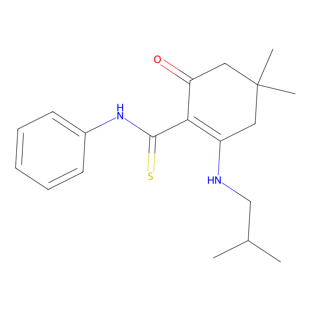 2-(isobutylamino)-4,4-dimethyl-6-oxo-N-phenyl-1-cyclohexene-1-carbothioamide molecular structure, CAS 429620-51-9