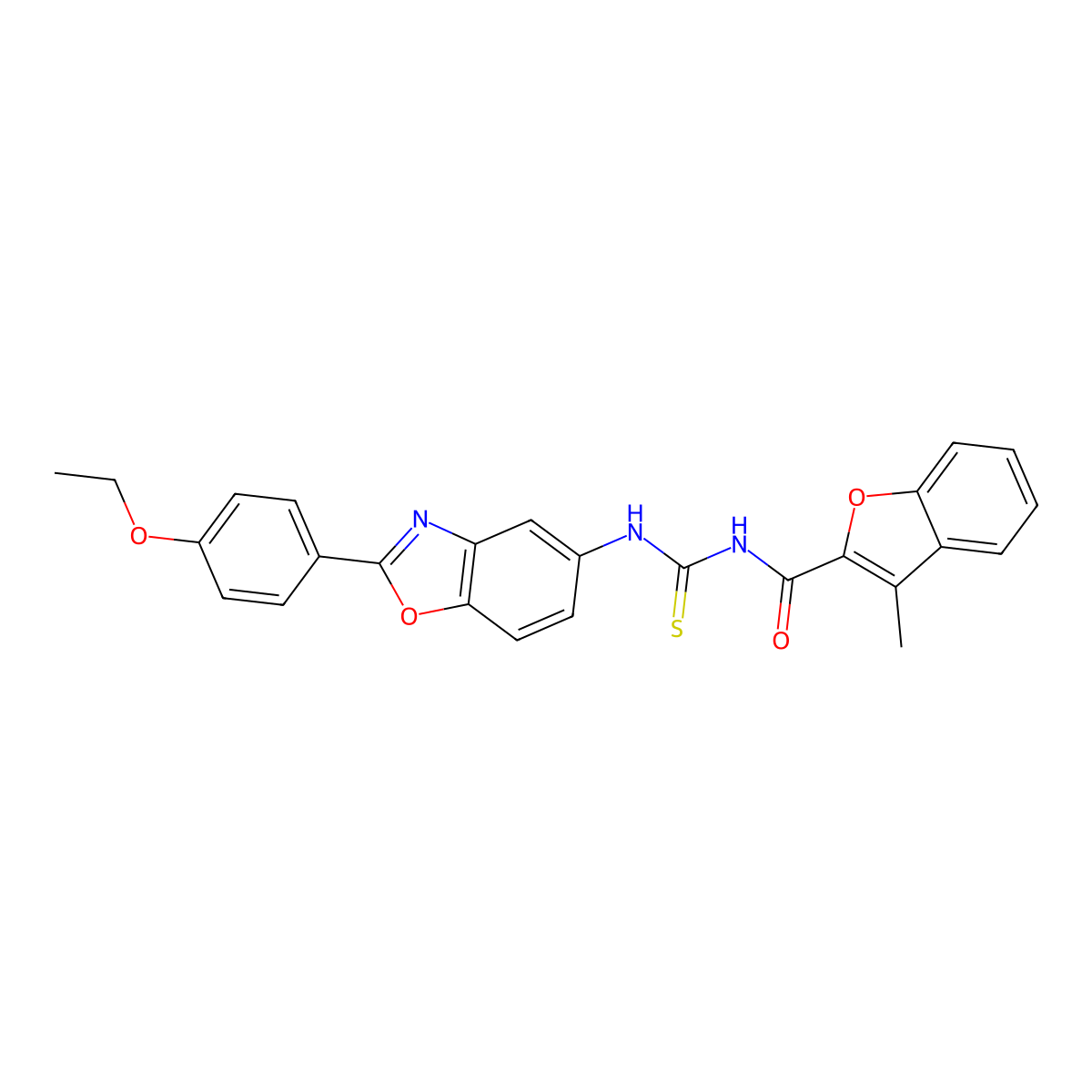 N-[[2-(4-ethoxyphenyl)-1,3-benzoxazol-5-yl]carbamothioyl]-3-methyl-1-benzofuran-2-carboxamide molecular structure, CAS 429620-56-4