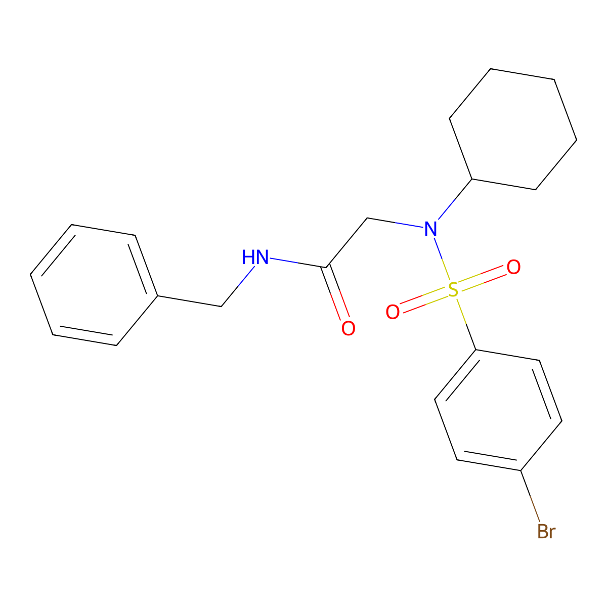 N-benzyl-2-[(4-bromophenyl)sulfonyl-cyclohexylamino]acetamide molecular structure, CAS 429620-78-0