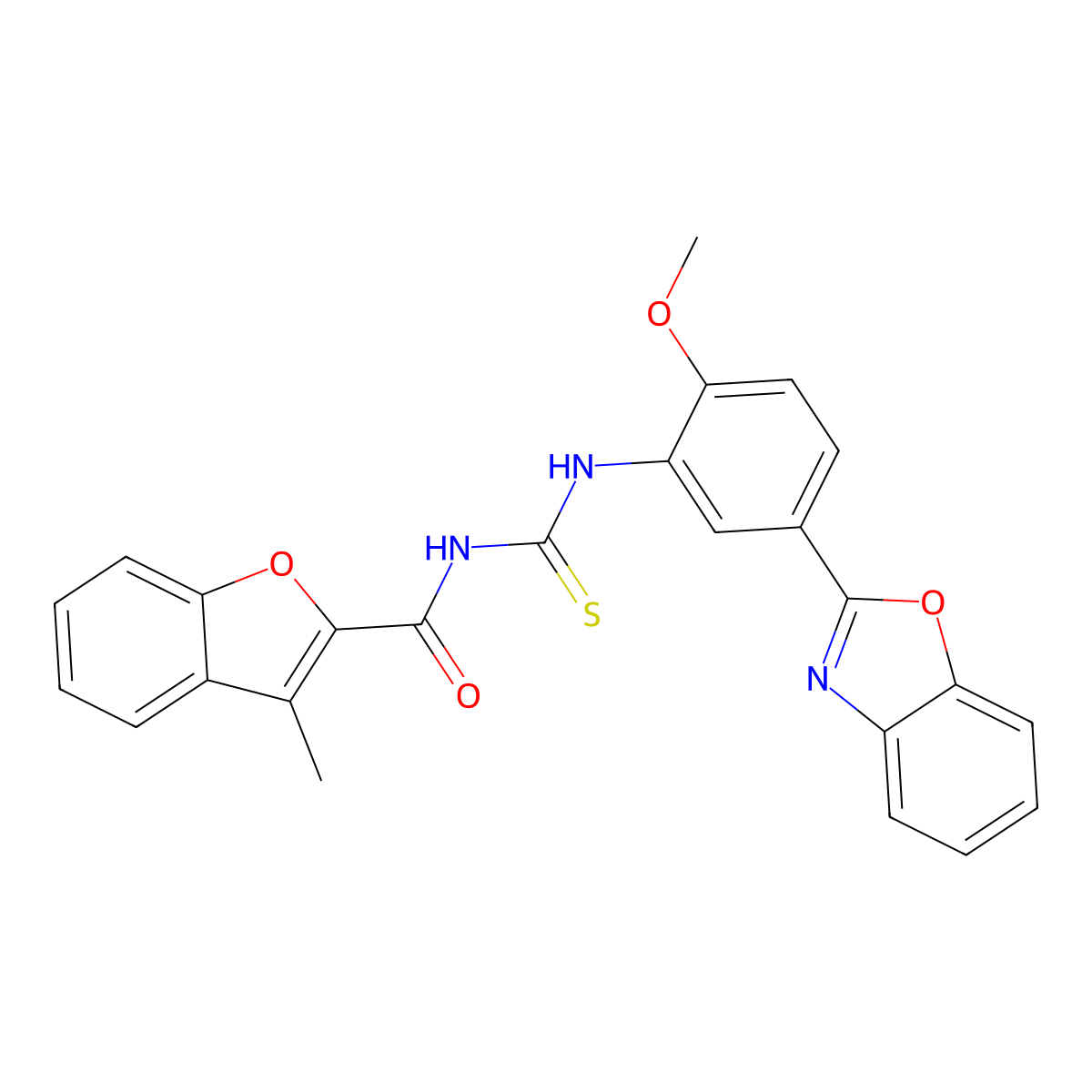 N-[[5-(1,3-benzoxazol-2-yl)-2-methoxyphenyl]carbamothioyl]-3-methyl-1-benzofuran-2-carboxamide molecular structure, CAS 429620-79-1