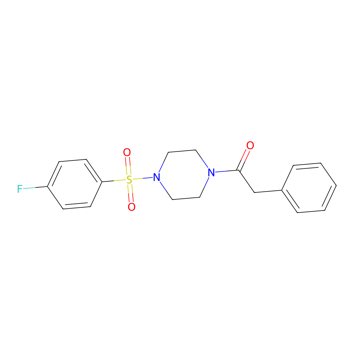 1-[4-(4-Fluorophenyl)sulfonylpiperazin-1-yl]-2-phenylethanone molecular structure, CAS 429620-84-8