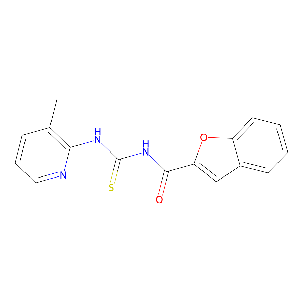 N-[(3-methylpyridin-2-yl)carbamothioyl]-1-benzofuran-2-carboxamide molecular structure, CAS 429620-86-0
