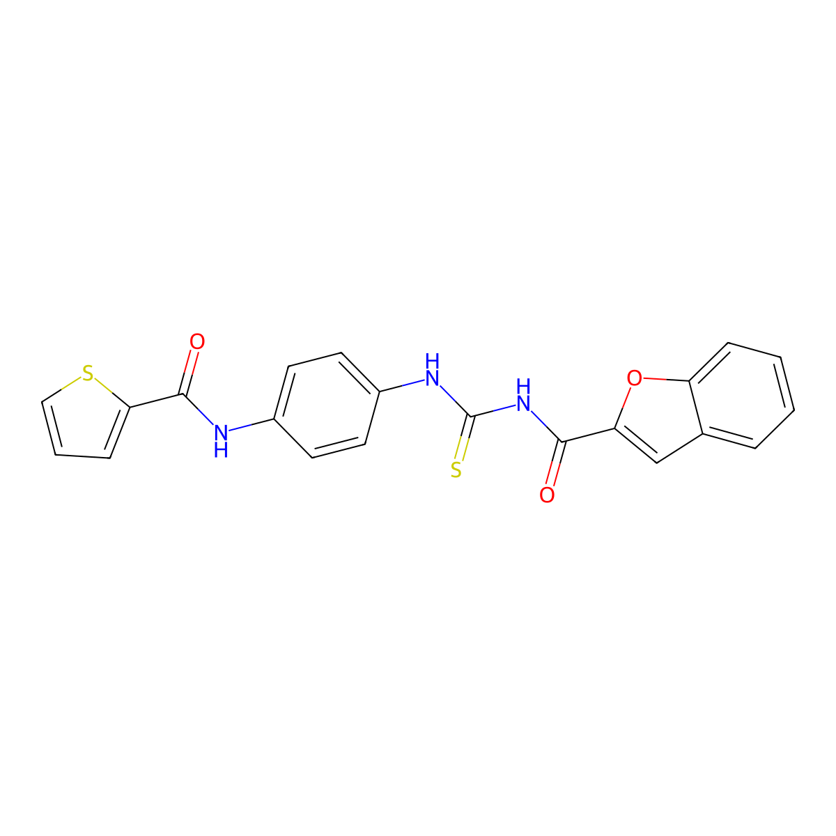 N-[[4-(thiophene-2-carbonylamino)phenyl]carbamothioyl]-1-benzofuran-2-carboxamide molecular structure, CAS 429620-96-2