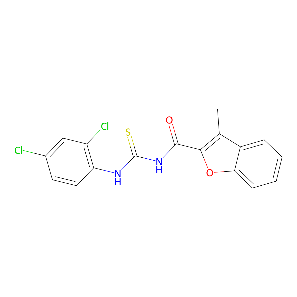 N-[(2,4-dichlorophenyl)carbamothioyl]-3-methyl-1-benzofuran-2-carboxamide molecular structure, CAS 429621-24-9