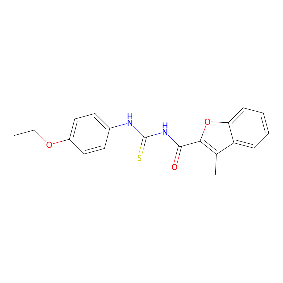 N-[(4-ethoxyphenyl)carbamothioyl]-3-methyl-1-benzofuran-2-carboxamide molecular structure, CAS 429621-56-7