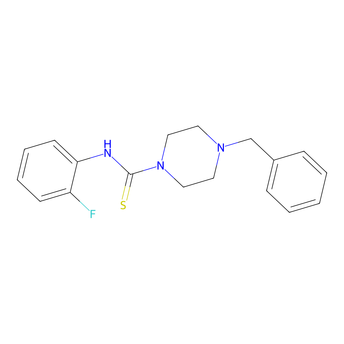 4-benzyl-N-(2-fluorophenyl)piperazine-1-carbothioamide molecular structure, CAS 429621-63-6