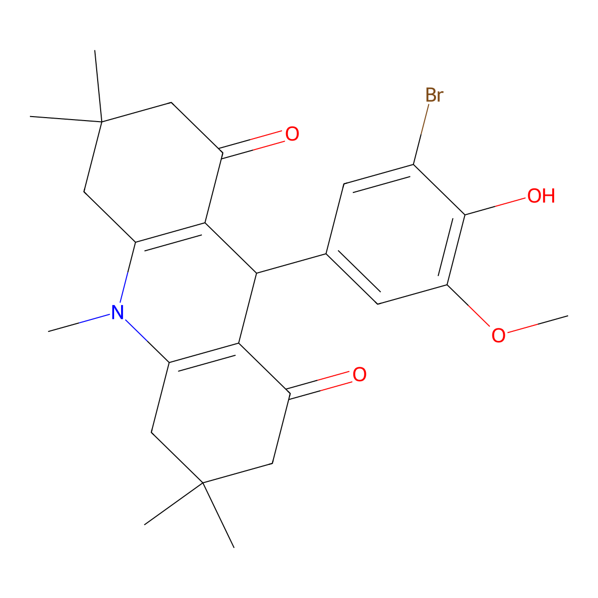 9-(3-bromo-4-hydroxy-5-methoxyphenyl)-3,3,6,6,10-pentamethyl-3,4,6,7,9,10-hexahydro-1,8(2H,5H)-acridinedione molecular structure, CAS 429621-68-1