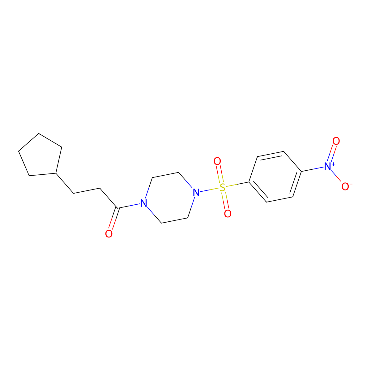 3-Cyclopentyl-1-[4-(4-nitrophenyl)sulfonylpiperazin-1-yl]propan-1-one molecular structure, CAS 429621-71-6