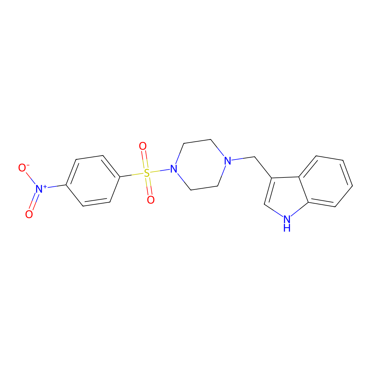3-[[4-(4-nitrophenyl)sulfonylpiperazin-1-yl]methyl]-1H-indole molecular structure, CAS 429621-76-1