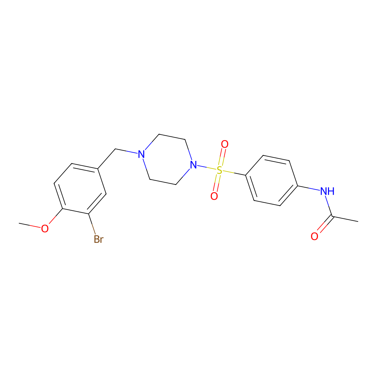 N-[4-[4-[(3-bromo-4-methoxyphenyl)methyl]piperazin-1-yl]sulfonylphenyl]acetamide molecular structure, CAS 429621-77-2
