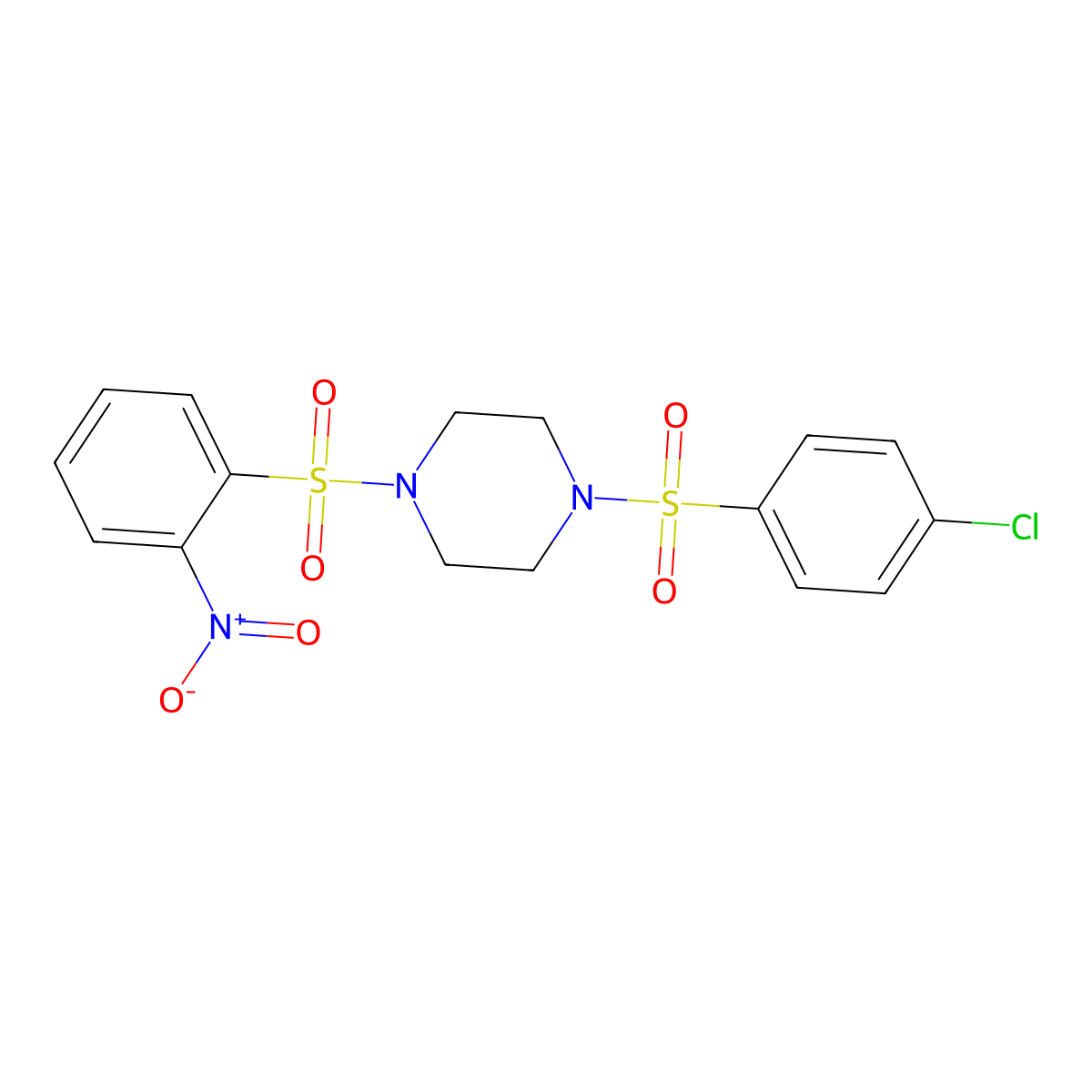 1-(4-Chlorophenyl)sulfonyl-4-(2-nitrophenyl)sulfonylpiperazine molecular structure, CAS 429621-88-5