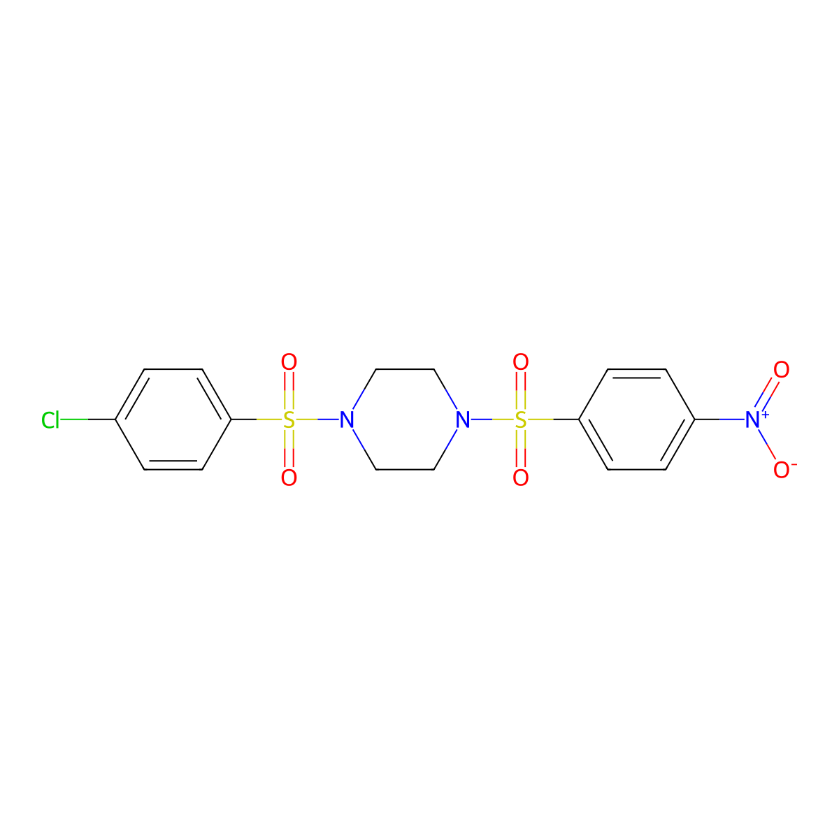 1-(4-Chlorophenyl)sulfonyl-4-(4-nitrophenyl)sulfonylpiperazine molecular structure, CAS 429621-92-1