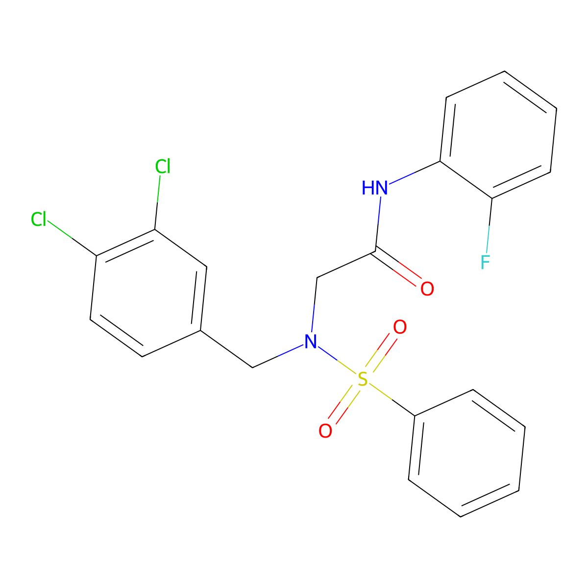 2-[benzenesulfonyl-[(3,4-dichlorophenyl)methyl]amino]-N-(2-fluorophenyl)acetamide molecular structure, CAS 429622-18-4