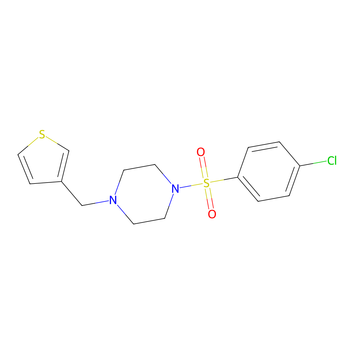 1-(4-Chlorophenyl)sulfonyl-4-(thiophen-3-ylmethyl)piperazine molecular structure, CAS 429622-25-3