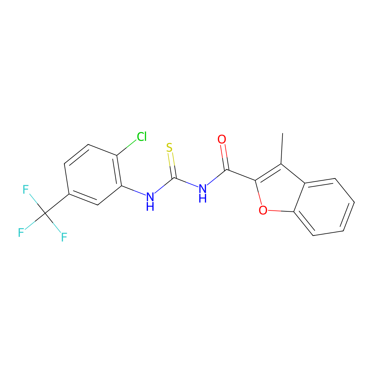 N-[[2-chloro-5-(trifluoromethyl)phenyl]carbamothioyl]-3-methyl-1-benzofuran-2-carboxamide molecular structure, CAS 429622-36-6