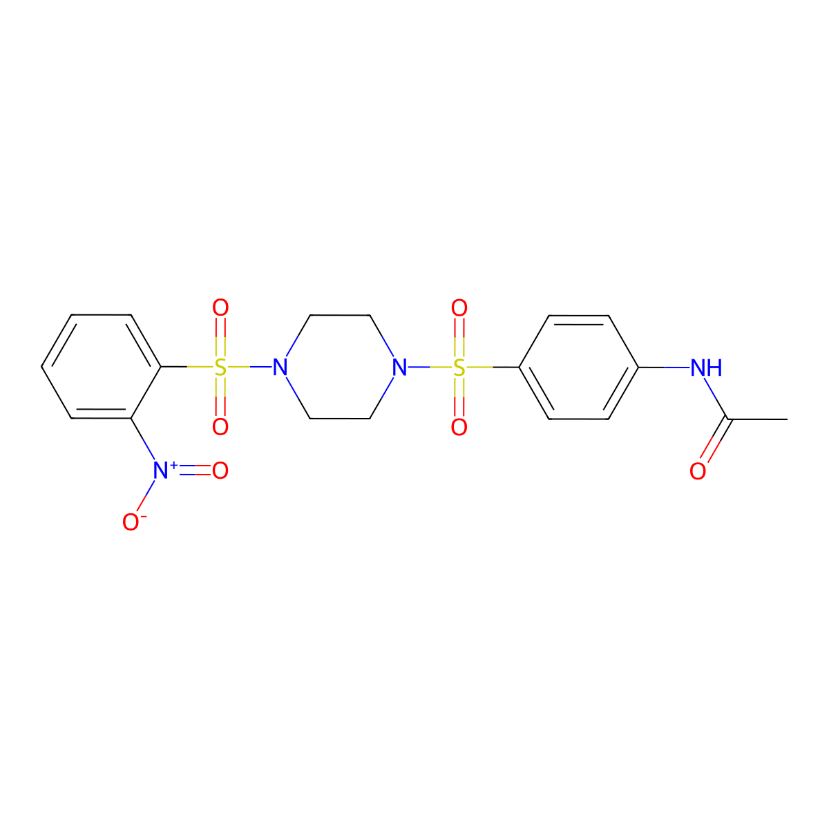 N-[4-[4-(2-nitrophenyl)sulfonylpiperazin-1-yl]sulfonylphenyl]acetamide molecular structure, CAS 429622-45-7