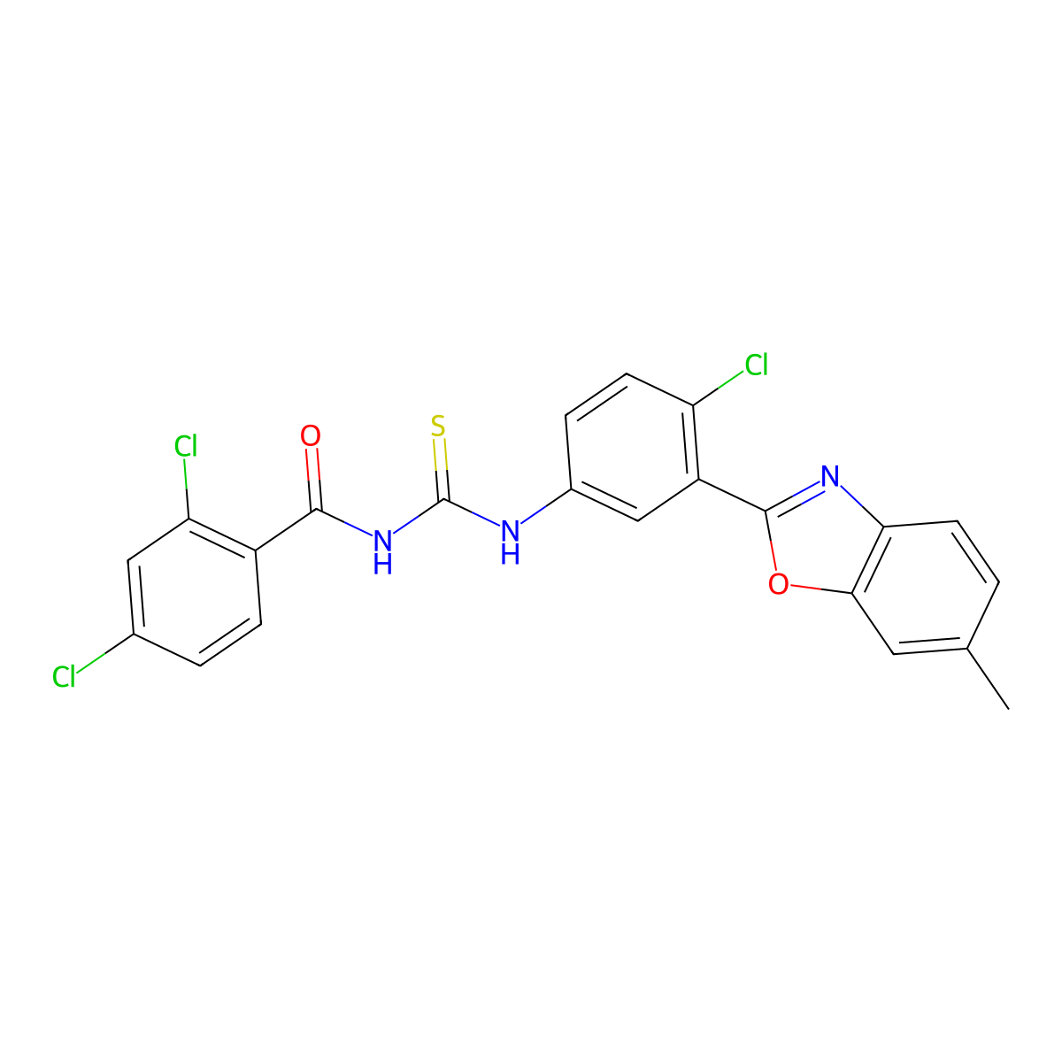 2,4-dichloro-N-[[4-chloro-3-(6-methyl-1,3-benzoxazol-2-yl)phenyl]carbamothioyl]benzamide molecular structure, CAS 429622-50-4