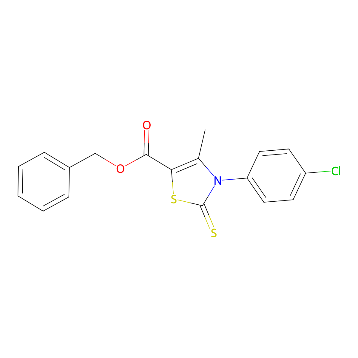 Benzyl 3-(4-chlorophenyl)-4-methyl-2-sulfanylidene-1,3-thiazole-5-carboxylate molecular structure, CAS 429622-57-1