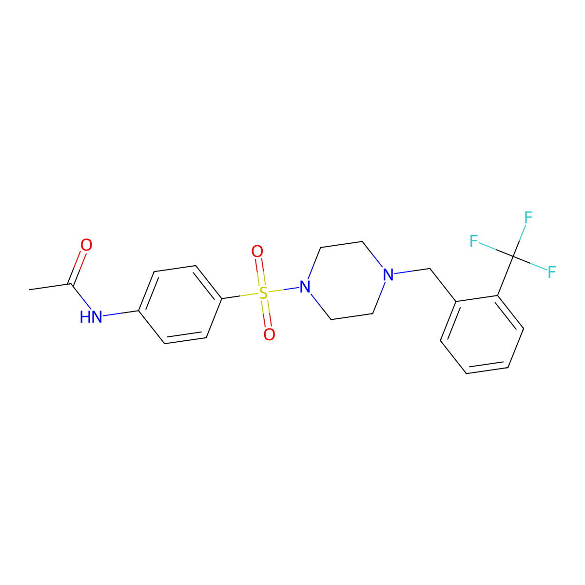N-[4-[4-[[2-(trifluoromethyl)phenyl]methyl]piperazin-1-yl]sulfonylphenyl]acetamide molecular structure, CAS 429622-68-4