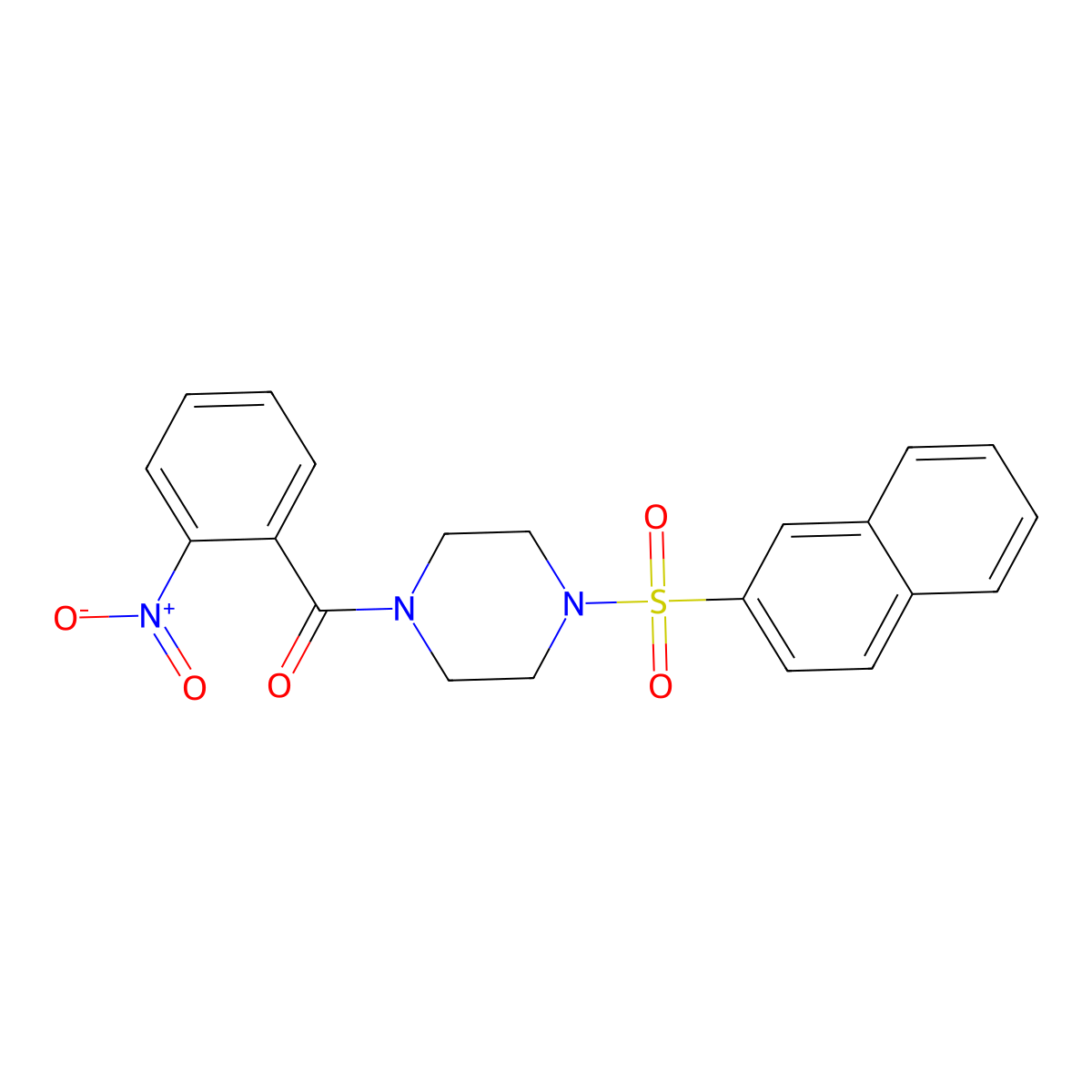 (4-Naphthalen-2-ylsulfonylpiperazin-1-yl)-(2-nitrophenyl)methanone molecular structure, CAS 429622-69-5