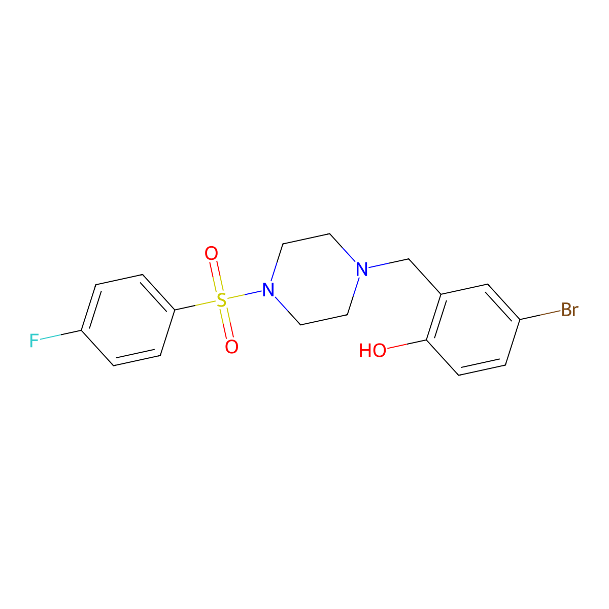 4-Bromo-2-[[4-(4-fluorophenyl)sulfonylpiperazin-1-yl]methyl]phenol molecular structure, CAS 429622-97-9