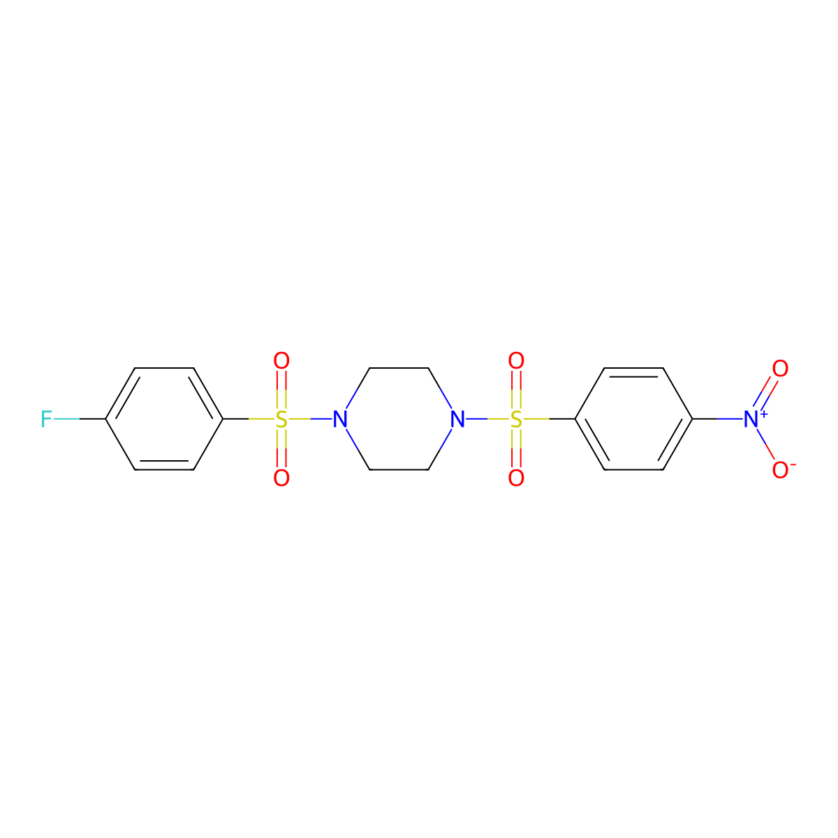 1-(4-Fluorophenyl)sulfonyl-4-(4-nitrophenyl)sulfonylpiperazine molecular structure, CAS 429623-01-8