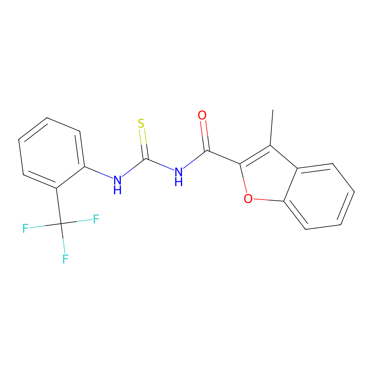 3-methyl-N-{[2-(trifluoromethyl)phenyl]carbamothioyl}-1-benzofuran-2-carboxamide molecular structure, CAS 429623-09-6