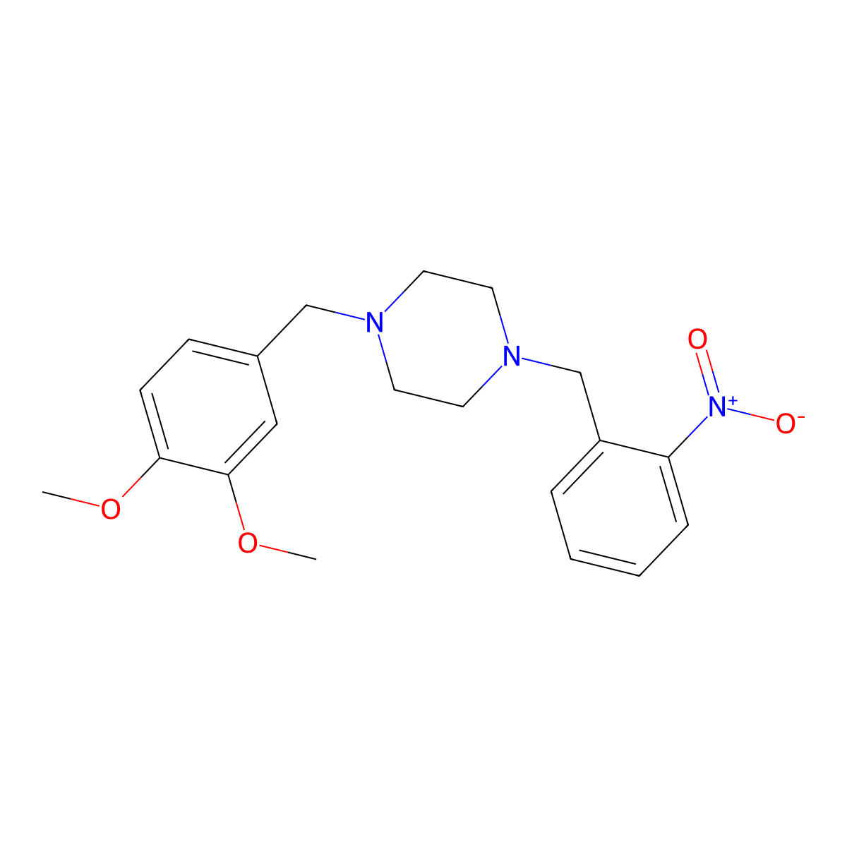 1-[(3,4-Dimethoxyphenyl)methyl]-4-[(2-nitrophenyl)methyl]piperazine molecular structure, CAS 429623-28-9
