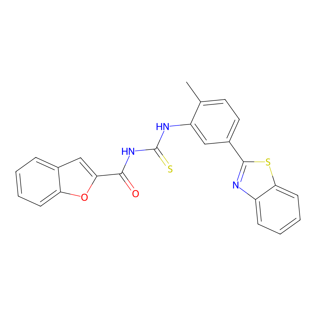 N-[[5-(1,3-benzothiazol-2-yl)-2-methylphenyl]carbamothioyl]-1-benzofuran-2-carboxamide molecular structure, CAS 429623-34-7