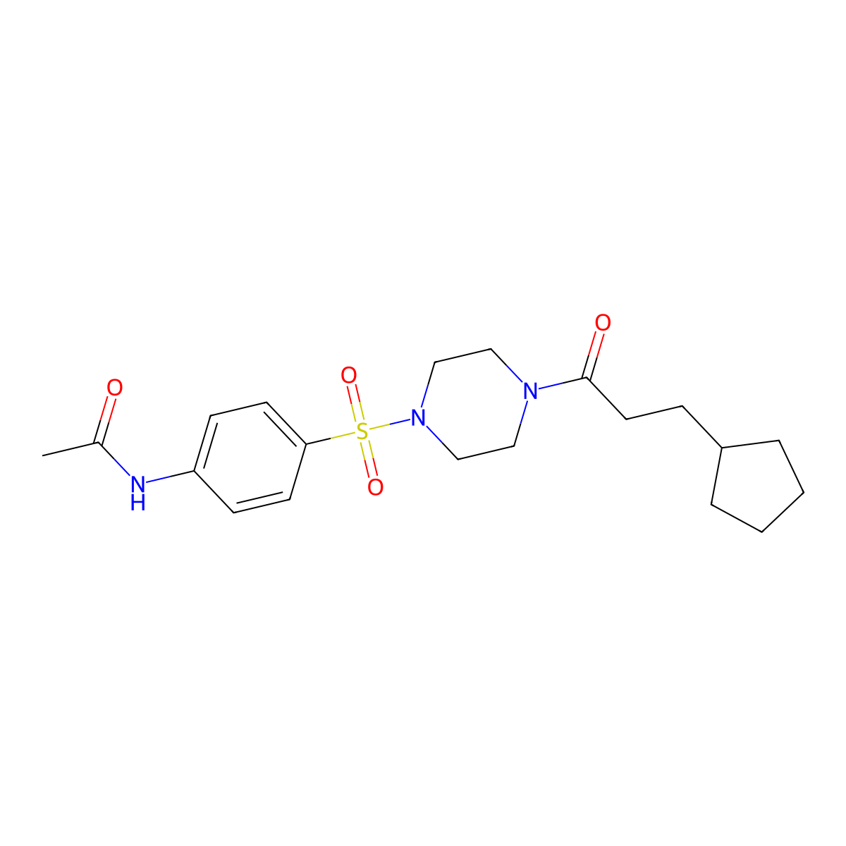 N-[4-[4-(3-cyclopentylpropanoyl)piperazin-1-yl]sulfonylphenyl]acetamide molecular structure, CAS 429623-35-8