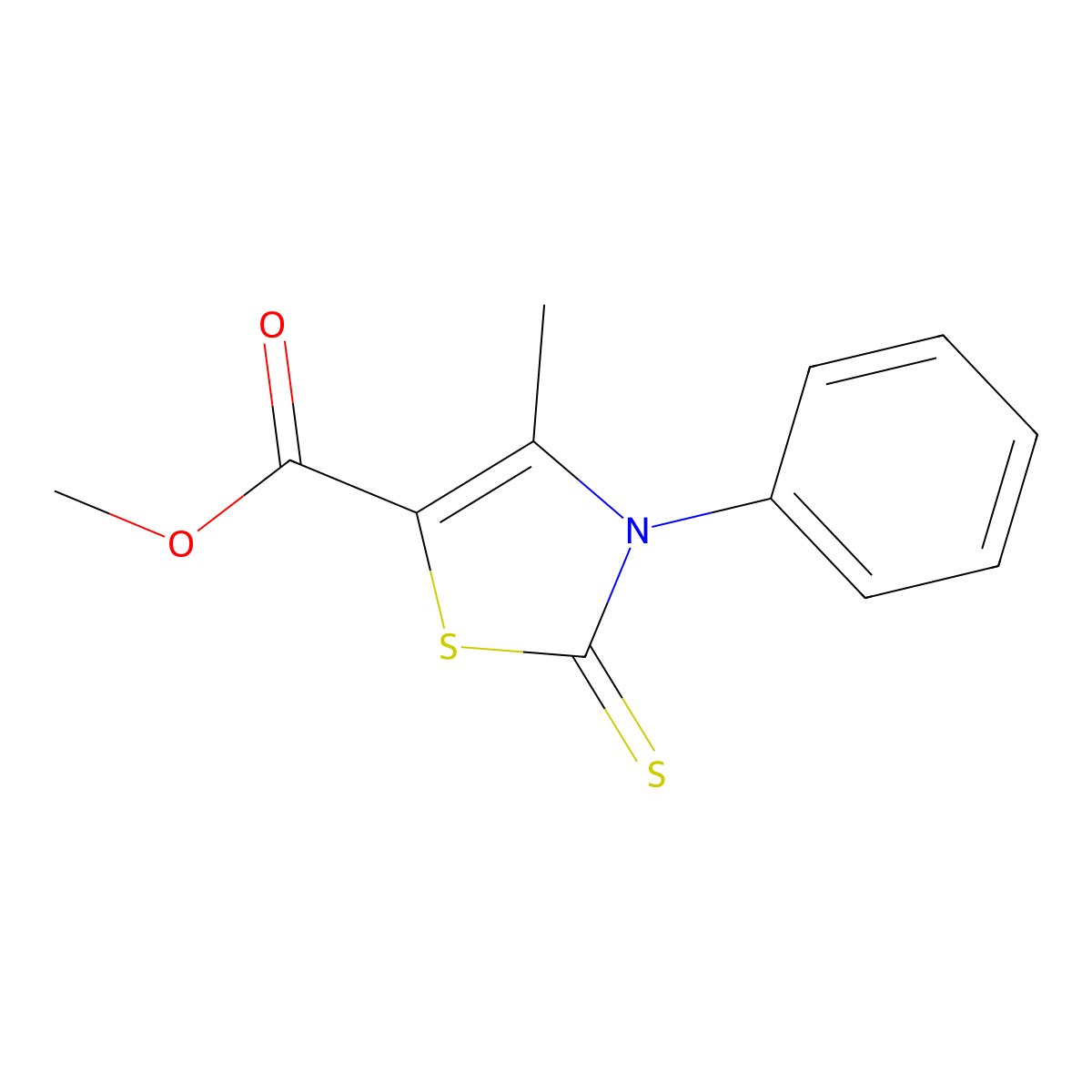 Methyl 4-methyl-3-phenyl-2-thioxo-2,3-dihydrothiazole-5-carboxylate molecular structure, CAS 429623-36-9