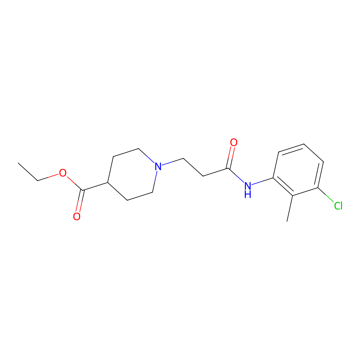 1-[2-(3-Chloro-2-methyl-phenylcarbamoyl)-ethyl]-piperidine-4-carboxylic acid ethyl ester molecular structure, CAS 429623-69-8