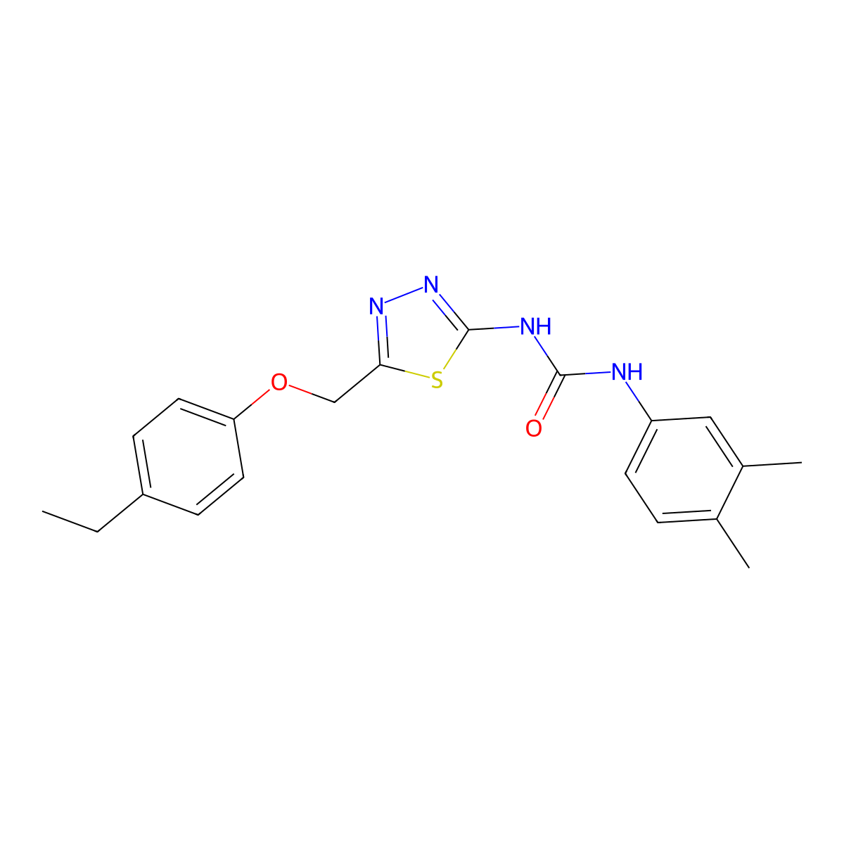 1-(3,4-Dimethylphenyl)-3-[5-[(4-ethylphenoxy)methyl]-1,3,4-thiadiazol-2-yl]urea molecular structure, CAS 429623-82-5