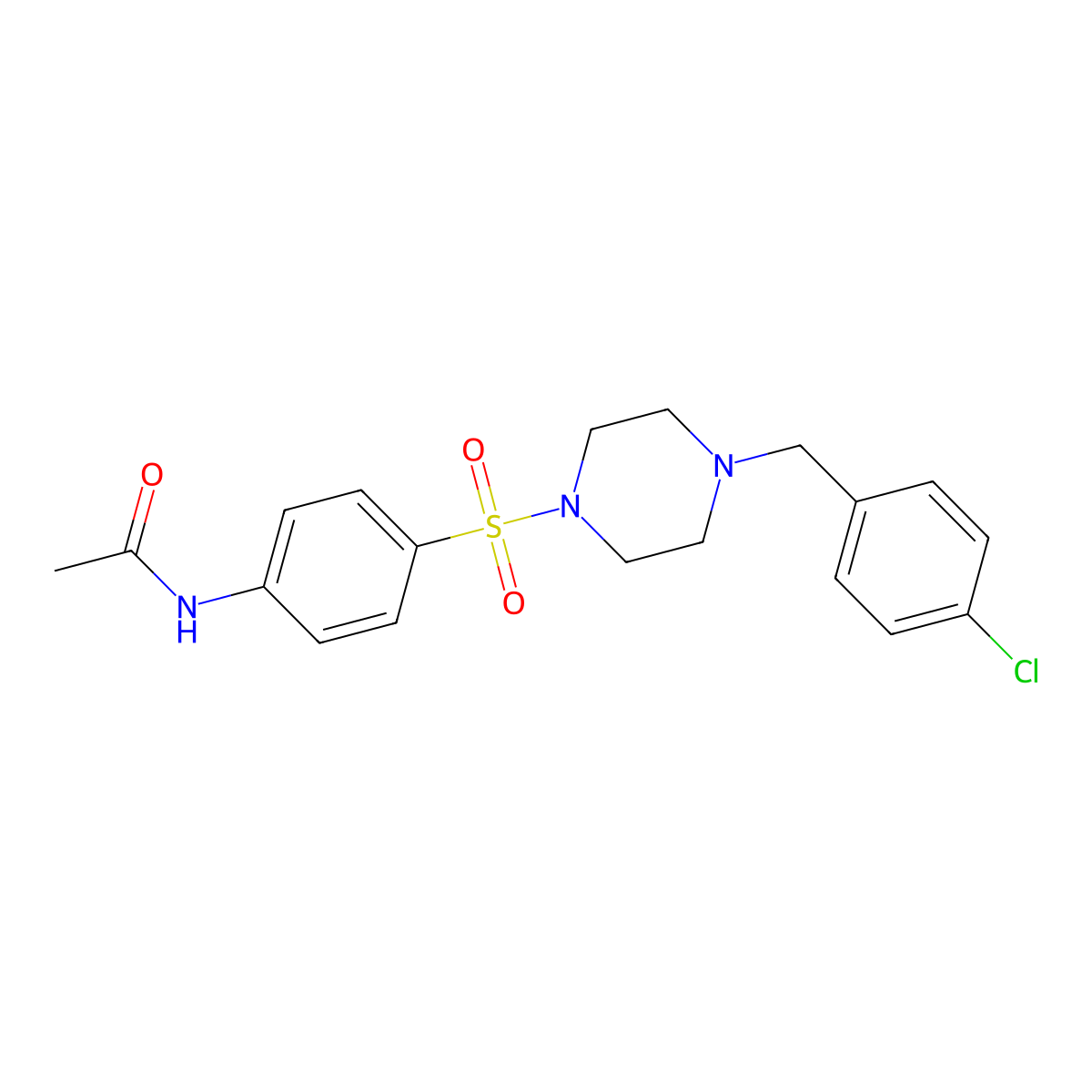 N-[4-[4-[(4-chlorophenyl)methyl]piperazin-1-yl]sulfonylphenyl]acetamide molecular structure, CAS 429623-97-2