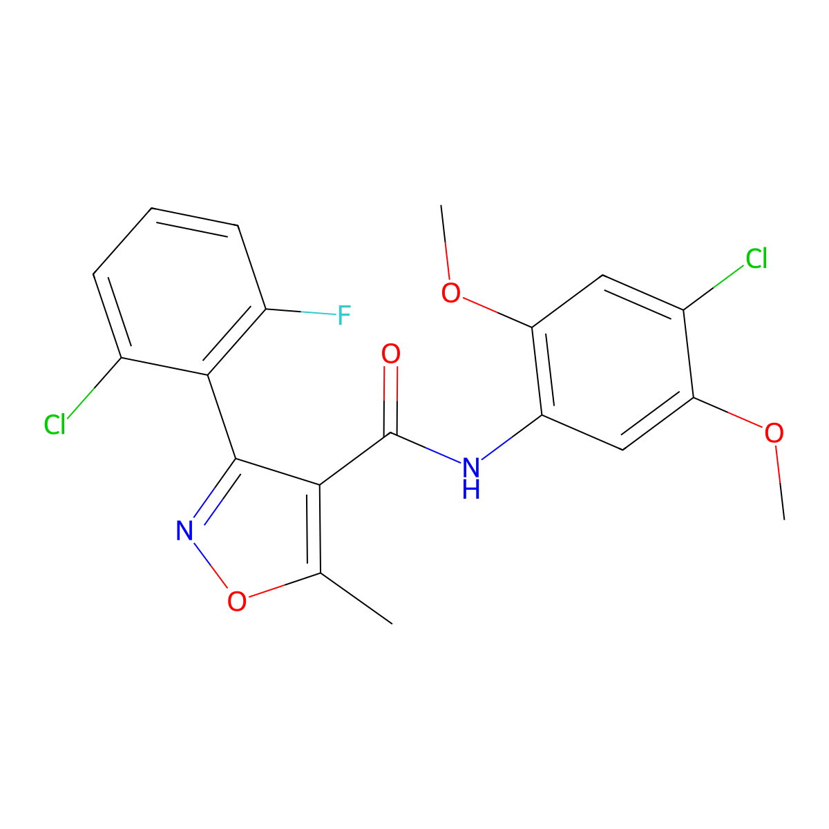 N-(4-chloro-2,5-dimethoxyphenyl)-3-(2-chloro-6-fluorophenyl)-5-methyl-1,2-oxazole-4-carboxamide molecular structure, CAS 429624-12-4