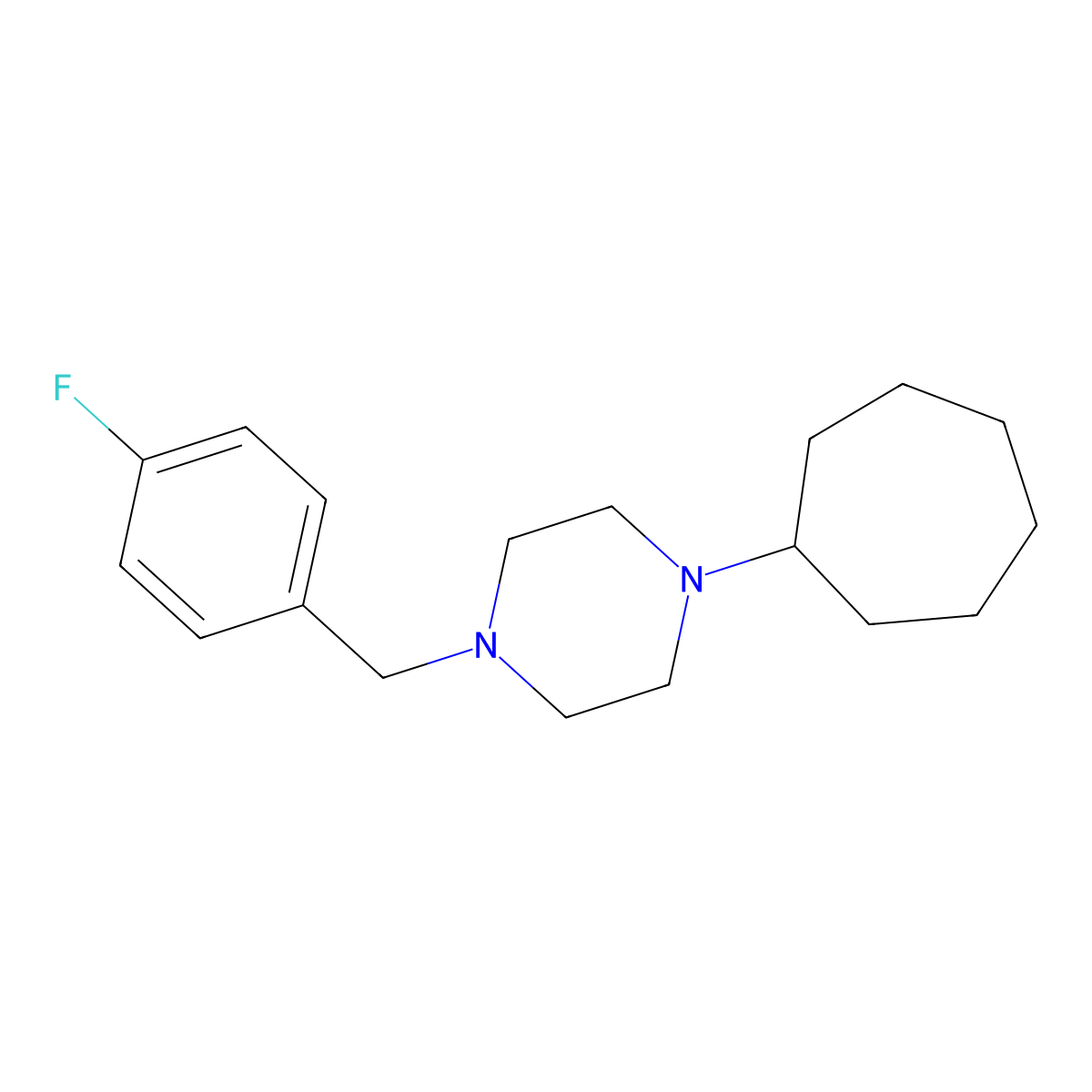 1-Cycloheptyl-4-[(4-fluorophenyl)methyl]piperazine molecular structure, CAS 429624-37-3