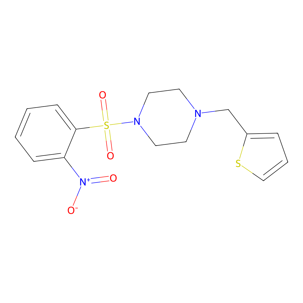 1-(2-Nitrophenyl)sulfonyl-4-(thiophen-2-ylmethyl)piperazine molecular structure, CAS 429624-40-8