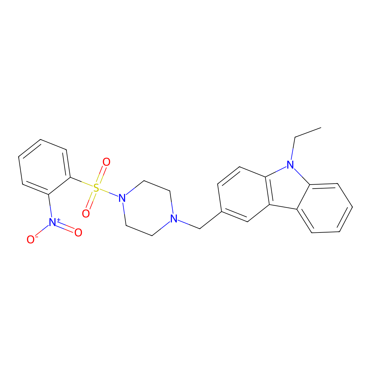 9-Ethyl-3-[[4-(2-nitrophenyl)sulfonylpiperazin-1-yl]methyl]carbazole molecular structure, CAS 429624-57-7