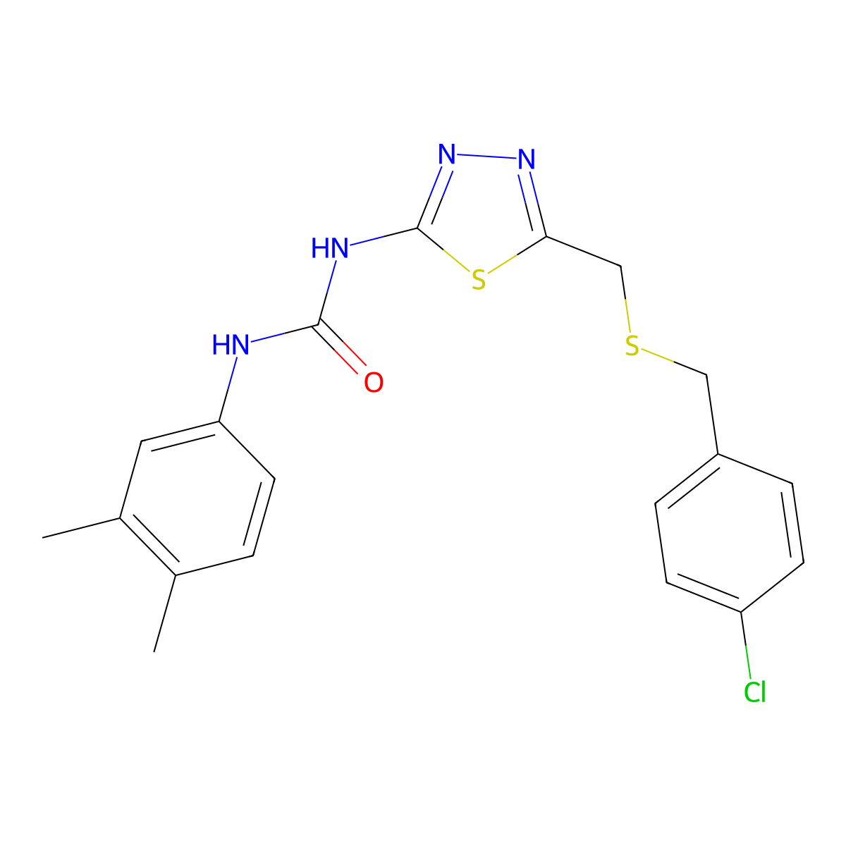 1-(5-{[(4-Chlorobenzyl)sulfanyl]methyl}-1,3,4-thiadiazol-2-yl)-3-(3,4-dimethylphenyl)urea molecular structure, CAS 429624-63-5
