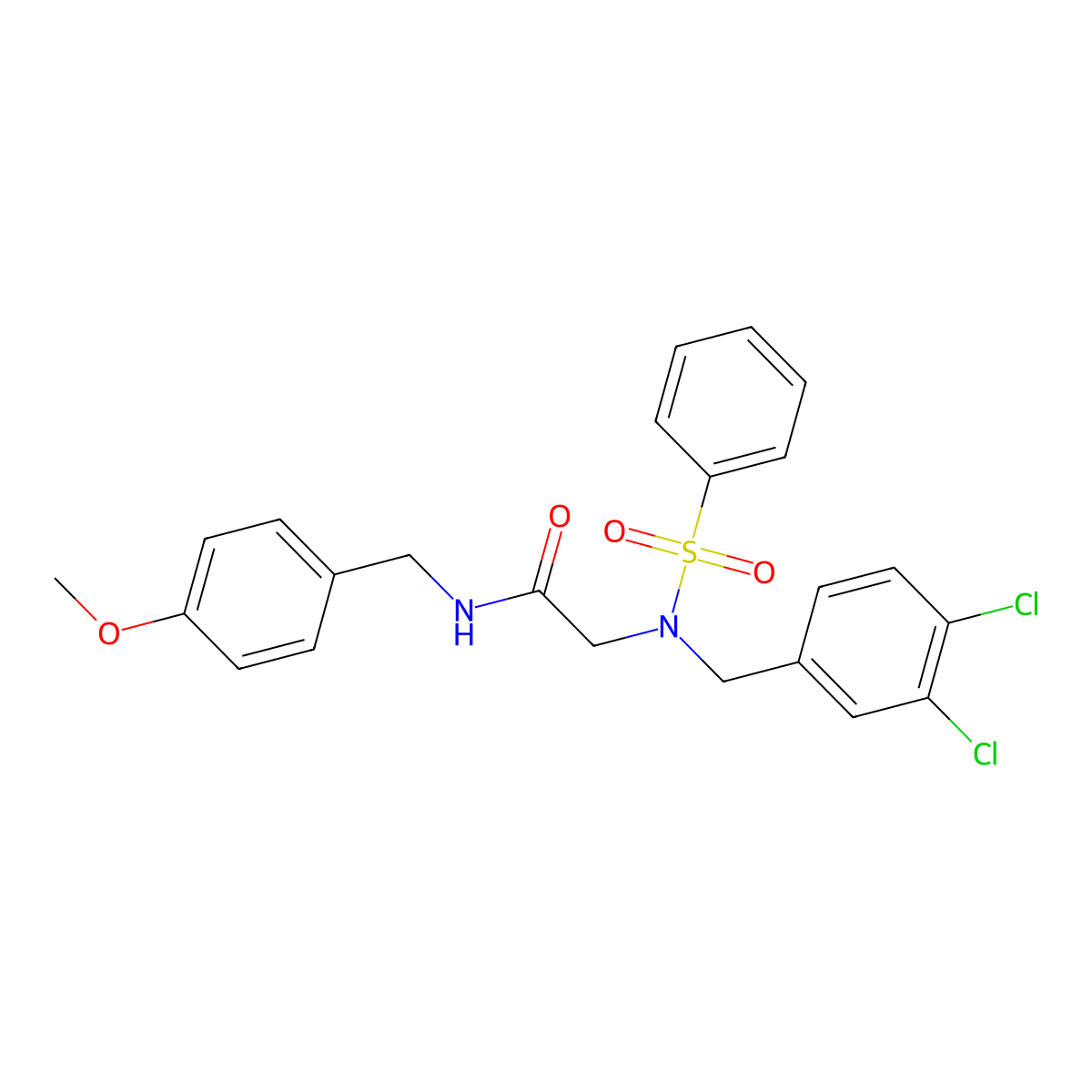 2-[benzenesulfonyl-[(3,4-dichlorophenyl)methyl]amino]-N-[(4-methoxyphenyl)methyl]acetamide molecular structure, CAS 429624-82-8