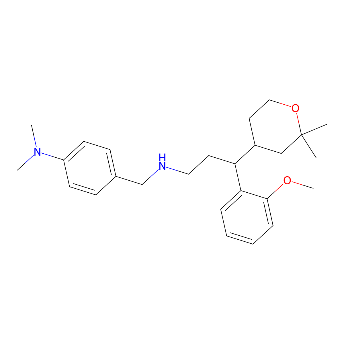 4-[[[3-(2,2-dimethyloxan-4-yl)-3-(2-methoxyphenyl)propyl]amino]methyl]-N,N-dimethylaniline molecular structure, CAS 429624-98-6